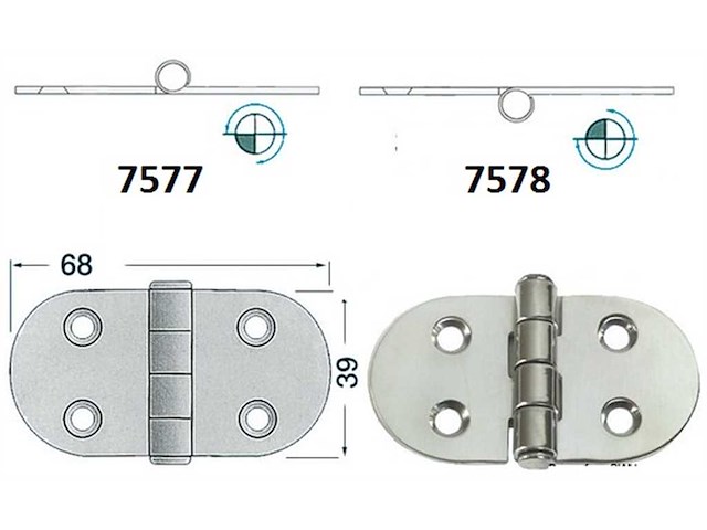 Cerniera 68 x 39 x 2 mm. Nodo Rovesciato