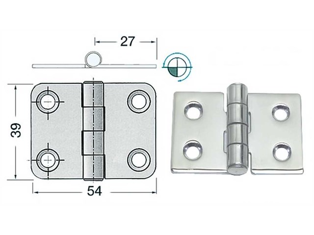 Cerniera 54 x 39 x 2 mm. Nodo Sporgente