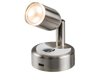 Faretto LED snodato con presa USB-C - acciaio inox -