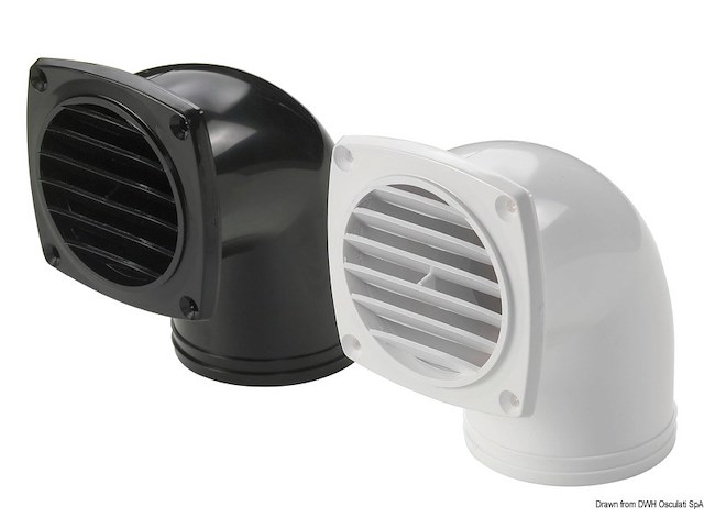 Presa d'aria ABS con collare 90° mm 92 x 92 bianca