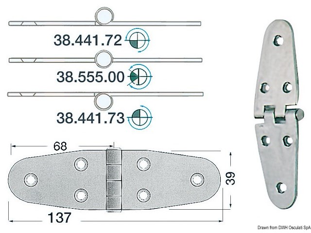 Cerniera inox rovesciata 137x39 mm