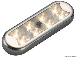 Plafoniera Bimini inox compatta a 8 LED fondo piatto, con interruttore