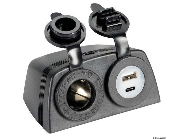 Presa accendisigari + USB-A + USB-C con carenatura