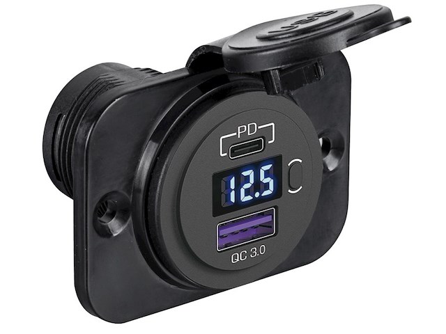 Presa di corrente con doppia USB + voltmetro