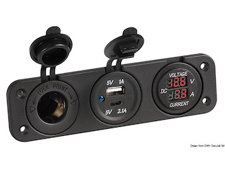 Voltmetro/Amperometro digitale 12V e USB-A + USB-C