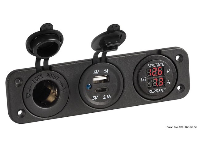 Voltmetro/Amperometro digitale 12V e USB-A + USB-C
