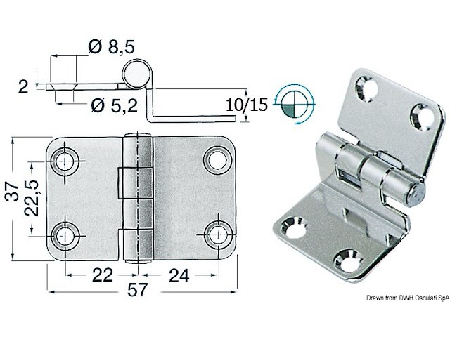 Cerniera inox 57x37x10 mm