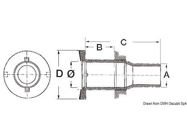 Scarico a mare inox 3/4" x 24 mm