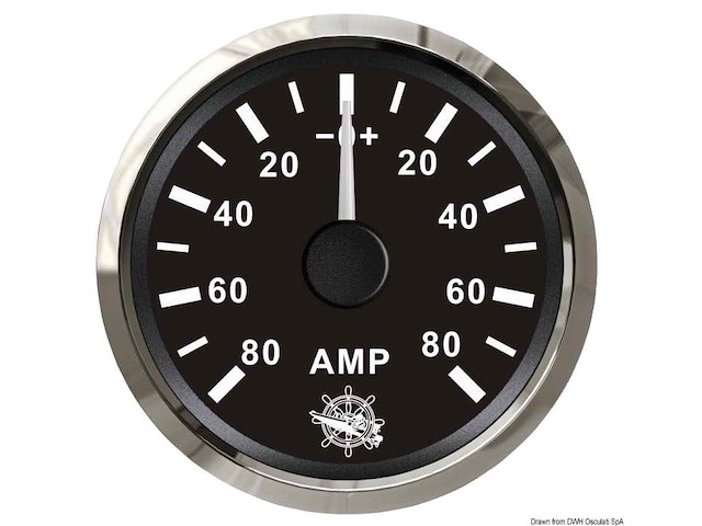Amperometro con shunt 80 A nero/lucida