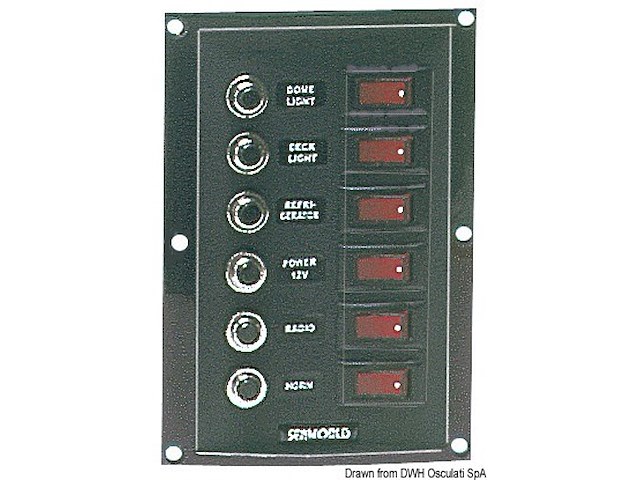 Pannello 6 interruttori+6 fusibili vericale