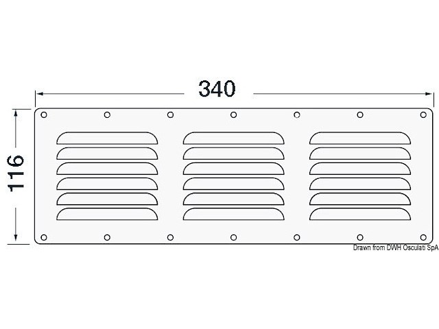 Griglia areazione inox 116 x 340 mm