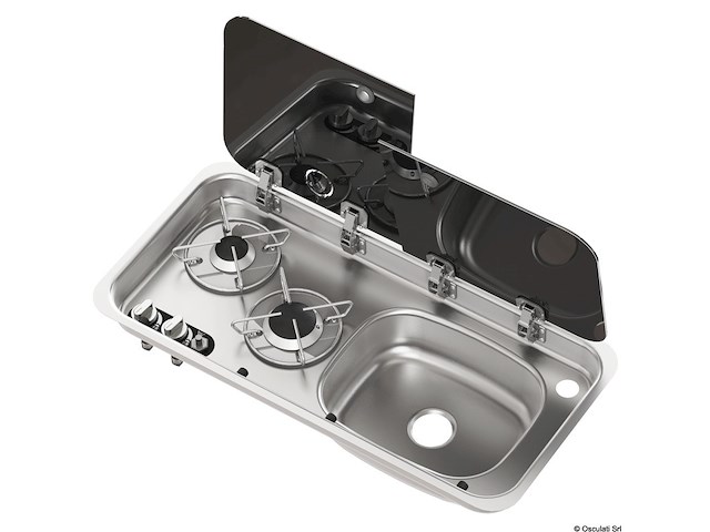 Piano cottura 2 fuochi - lavello DX con miscelatore