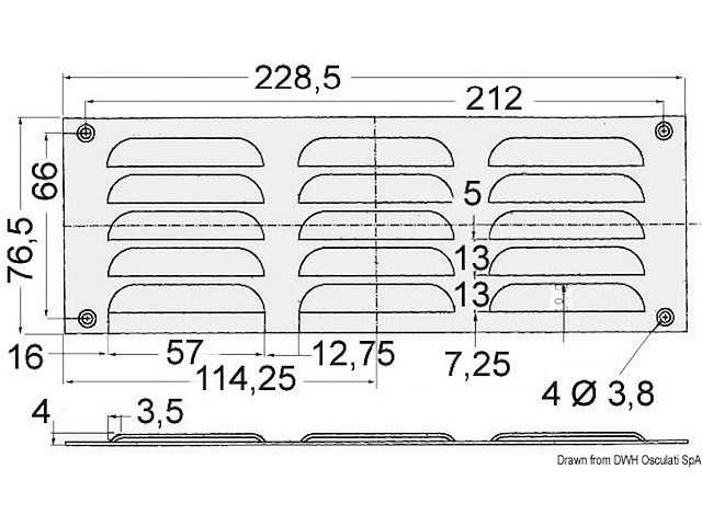 Griglia areazione inox 76 x 229 mm