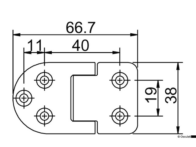 Cerniera autoreggente 67x38 mm nodo sporgente