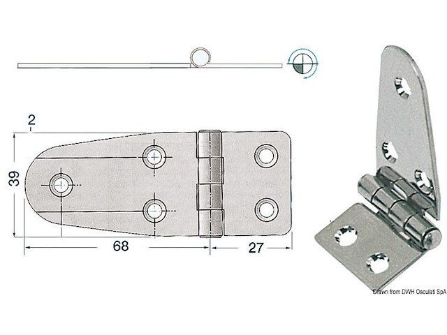 Cerniera inox asimm. 95x39 mm