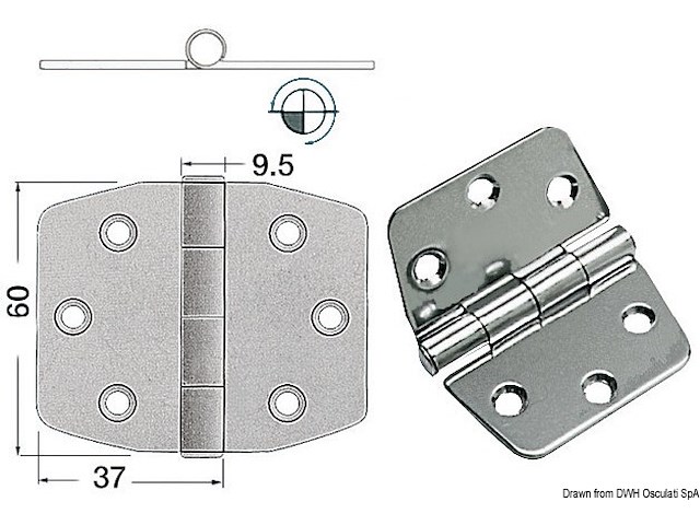 Cerniera inox 74x60 mm