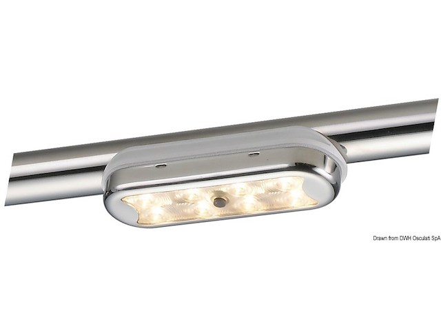 Plafoniera Bimini inox compatta a 8 LED fondo curvo, con interruttore
