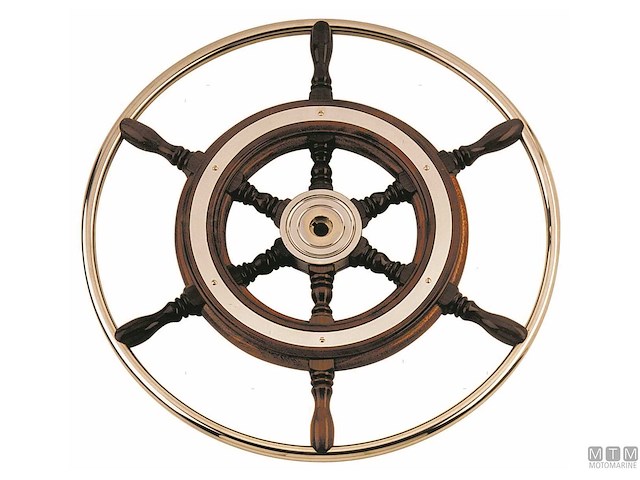 RUOTA TIMONE IN ACCIAIO INOX E MOGANO D420MM