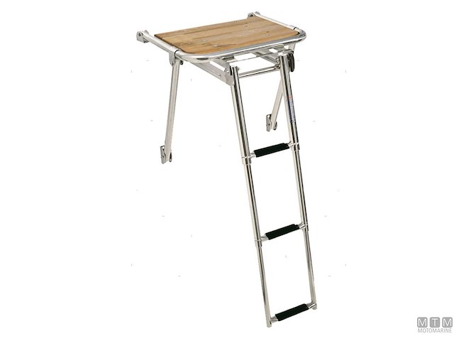 PLANCIA 45X39CM CON SCALETTA IN CAGE 3 GRADINI ACCIAIO INOX E TEAK