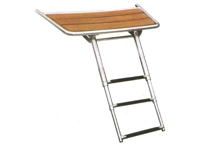 PLANCIA 78X40CM CON SCALETTA IN CAGE 3 GRADINI ACCIAIO INOX E TEAK