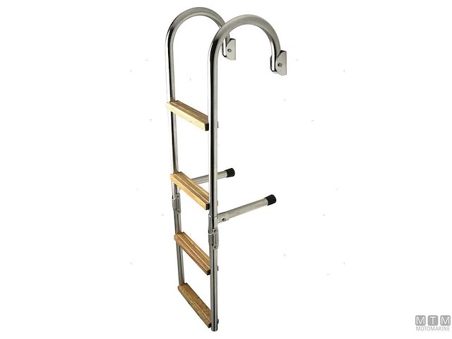 SCALETTA PIEGHEVOLE PASSAMANO 3 GRADINI ACCIAIO INOX AISI 316 E LEGNO