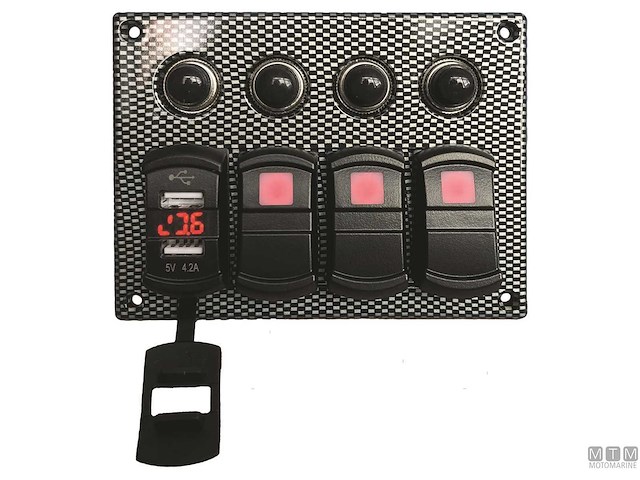 QUADRO ELETTRICO CARBO USB+VOLTMETRO 7P