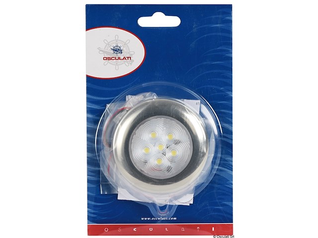 Luce di cortesia rotonda ghiera inox 6 LED blu