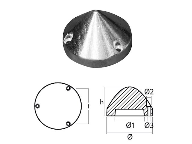 OGIVE MAX PROP.DIAM ESTERNO 67     INT.43 Ogive Max Prop 3 Fori