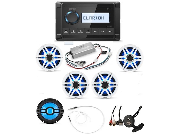CLARION BUNDLE Stereo Rotondo CMM-20 con 2 Coppie di Casse CMSP-771RGB-SWG Antenna FM Amplificatore e Subwoofer Cod.CMM-CMSP77
