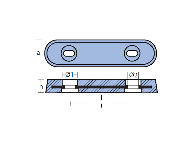 ANODO FLAPS 350X72X35X200 Piastre ovali con inserto