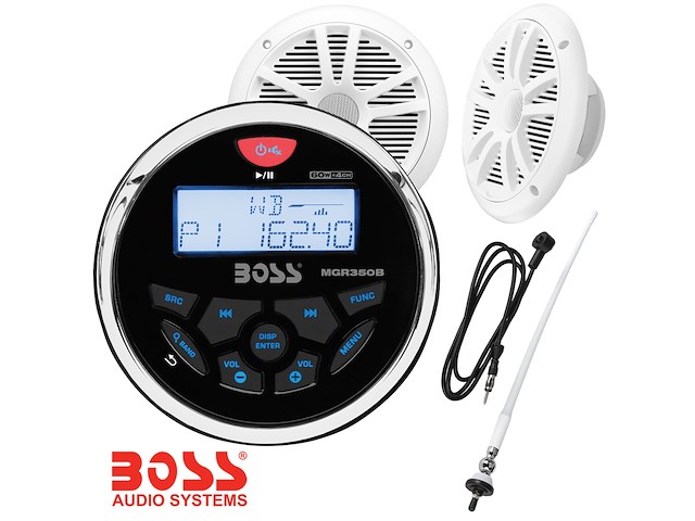 Stereo Boss Audio Marine MGR350B - Casse MR6W da 6.5 180Watts - Antenna FM stilo MRANT12W