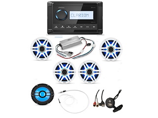 CLARION BUNDLE Stereo Rotondo CMM-20 con 2 Coppie di Casse CMSP-771RGB-SWG Antenna FM Amplificatore e Subwoofer Cod.CMM-CMSP77