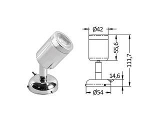 PLAFONIERA SNODATA INOX 1X3W HD Far. LED snodato interruttore
