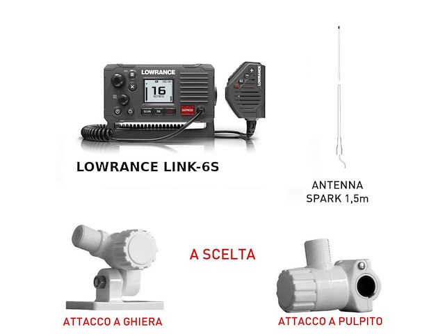 LOWRANCE Link-6s radio VHF Bundle con antenna SPARK e attacco a scelta