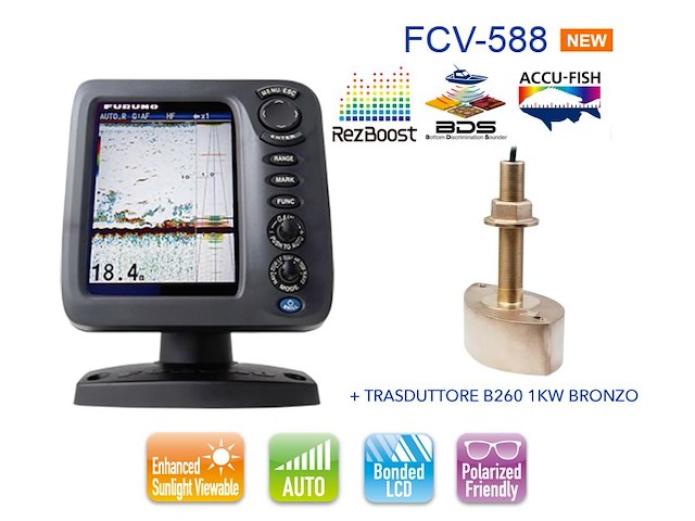 FURUNO FCV 588 ECOSCANDAGLIO / FISH FINDER - CON TRASDUTTORE B260 1 KW BRONZO